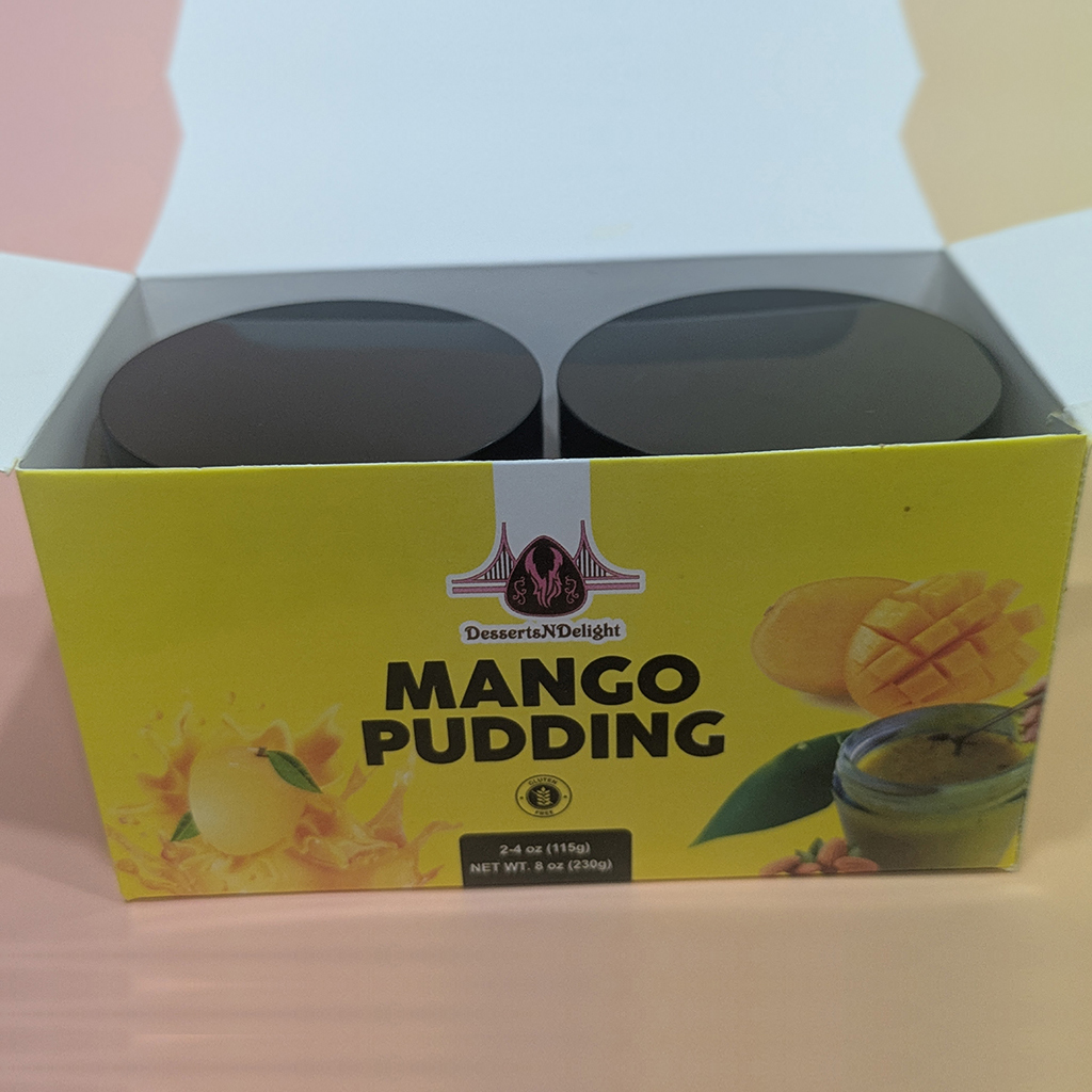 Yellow box of Dessert Delights mango pudding
